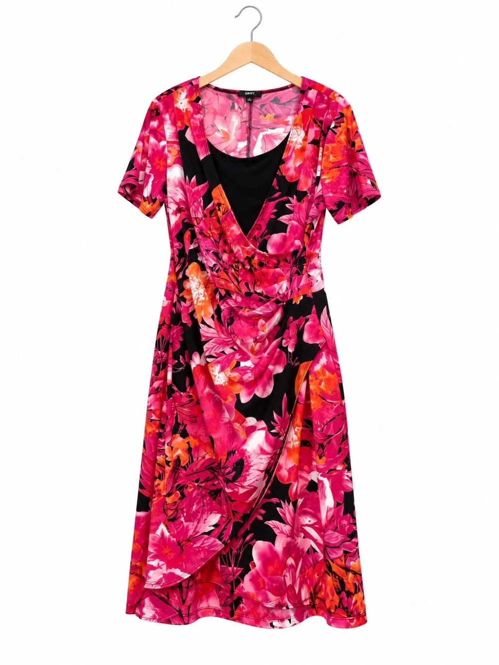 Elementz Floral Wrap Dress Size M Pink Black